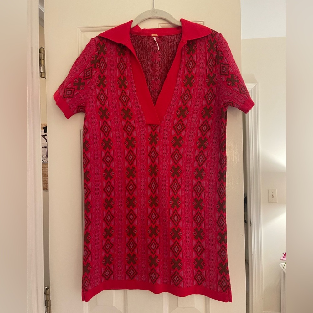 Free People Kitt Red Sweater Mini Dress XS - Picture 2 of 4